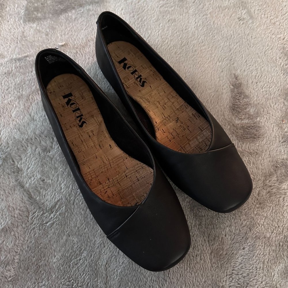 Korks Black Ballet Flats Square Toe Shoes Women's size 8.5
